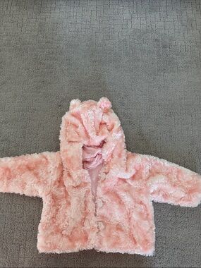 Cach Cach baby Plush Hooded Jacket - Pink with ears
